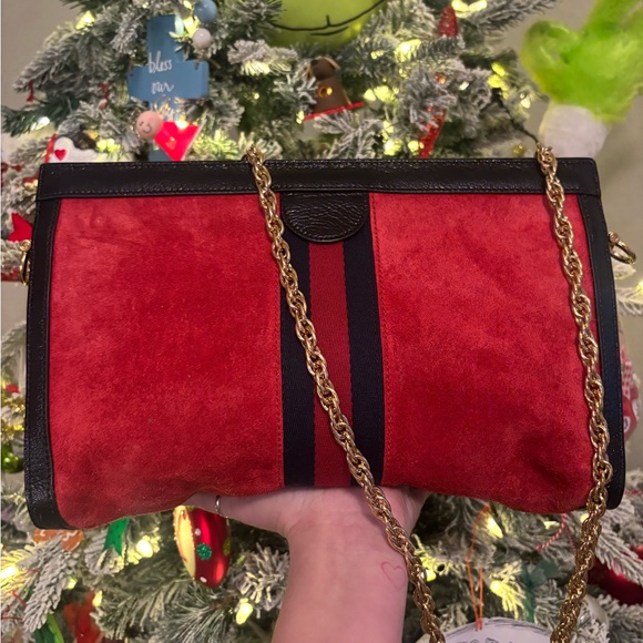 GUCCI GG Ophidia Sherry Line Medium Red Suede & Black Patent Leather Crossbody - Picture 4 of 15